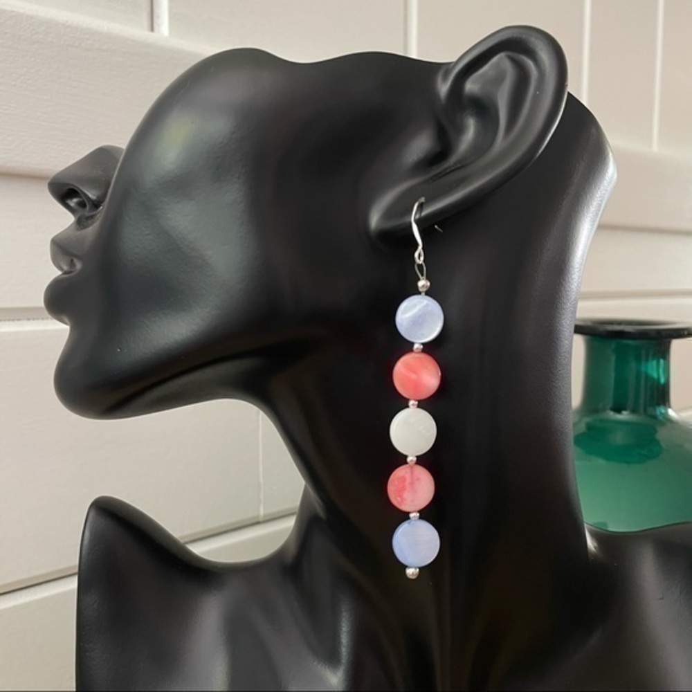 $10 SALE Trans Pride Flag Round Shell Dangle Earrings 3.5” Handmade - Picture 5 of 5